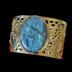 Karis Malagasy Labradorite 75.20 ctw Cuff Bracelet in 18K YG Plate 6.5"